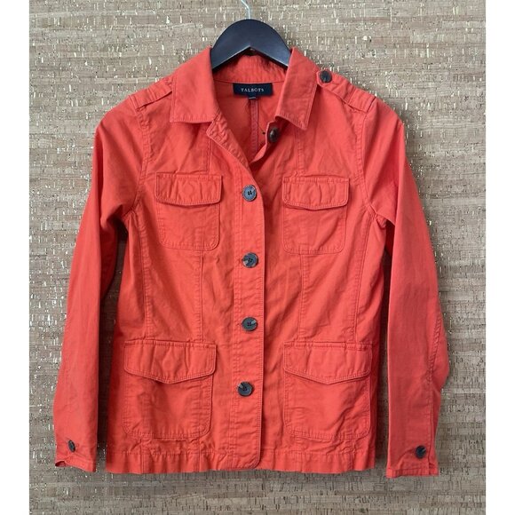 Talbots Jacket 100% Cotton Collared Button Front Pockets Orange Women Size XS - Picture 1 of 8